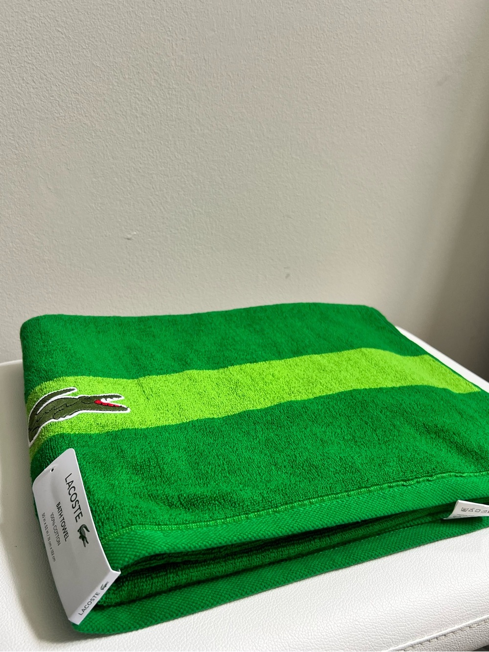 Lacoste Green Two-Tone Crocodile Logo Towel 30” X 52”